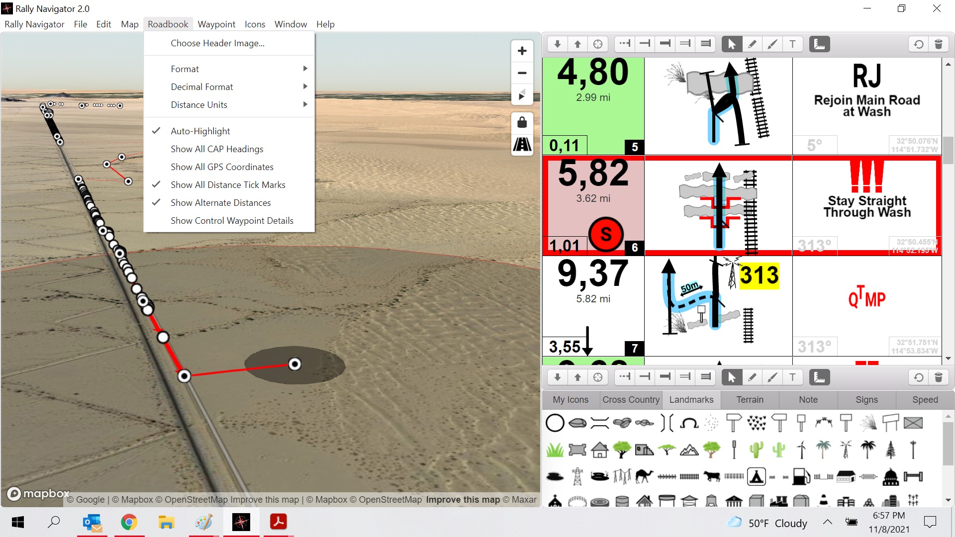 Cross-country rally roadbook created with Rally Navigator