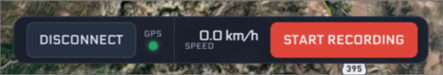 The recorder bar showing Disconnect, a green GPS status dot, current speed and Start Recording