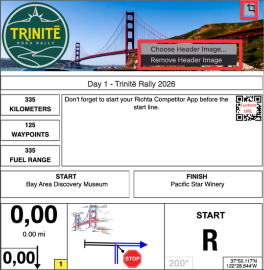 Right-clicking the roadbook header brings up Choose Header Image and Remove Header Image