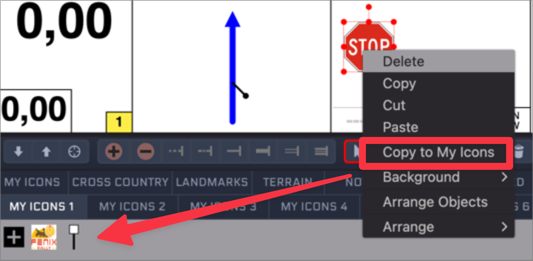 Right-clicking a stop sign icon on a waypoint and choosing Copy to My Icons, which adds it to the My Icons library