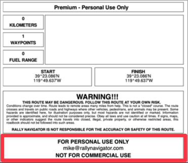 A Premium roadbook header reading Premium - Personal Use Only, above a warning block and a highlighted For Personal Use Only, Not for Commercial Use footer
